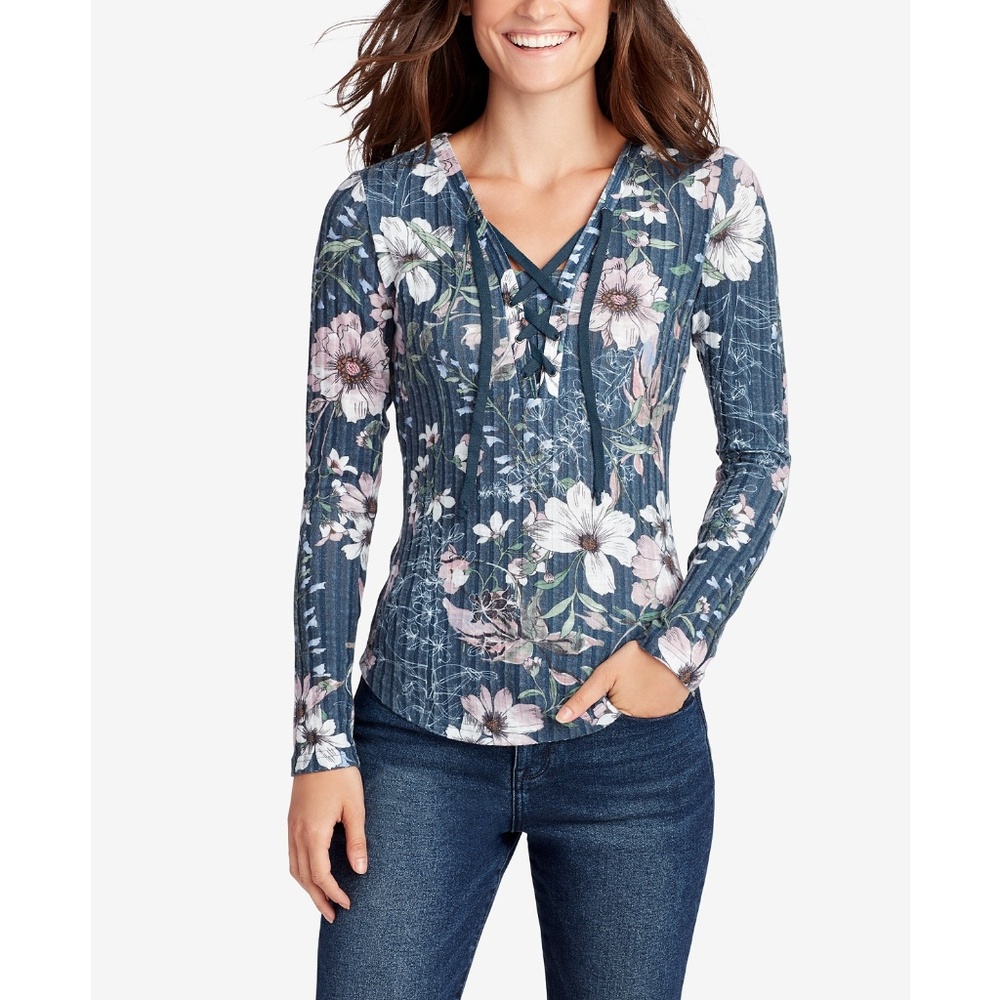 WILLIAM RAST Juniors Phoebe Printed Lace-Up Top